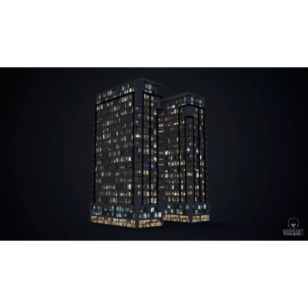 Apartment Building 3D Model – Low Poly Day/Night Asset, FBX - View 6