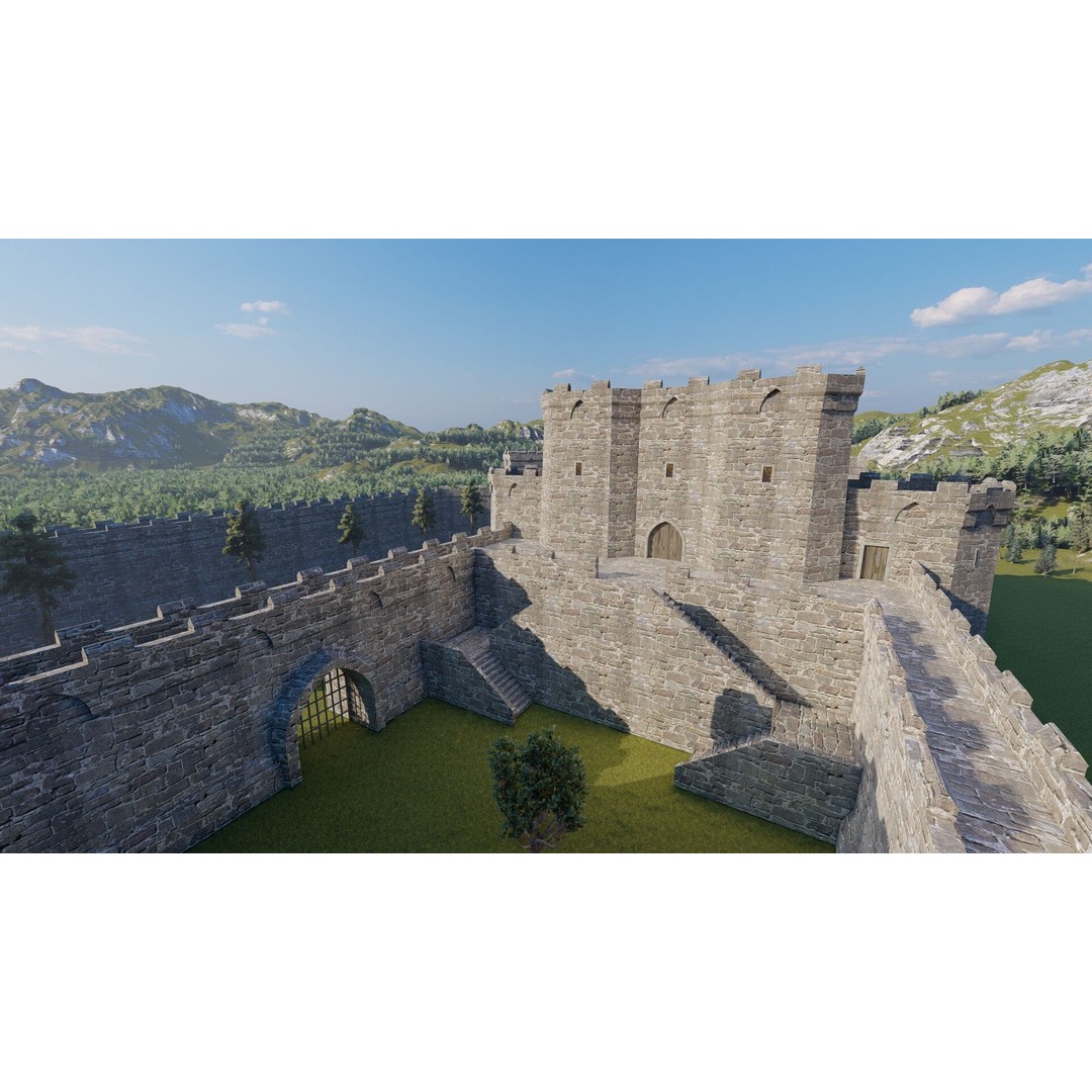 Medieval Castle 3D Model – Basic Historic Design, FBX, Game-Ready - View 25