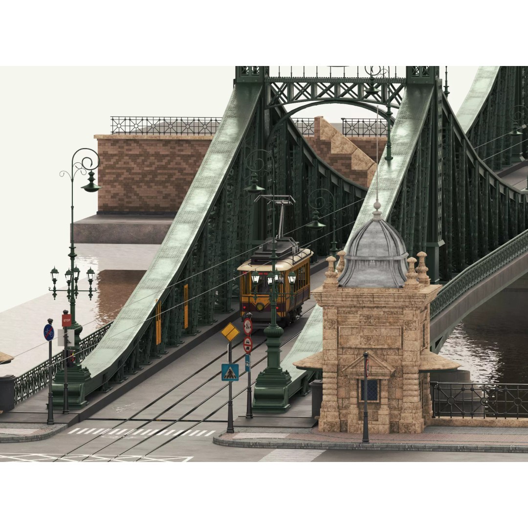 Vintage Steel Arch Bridge 3D Model – Low Poly Game Asset, FBX - View 11