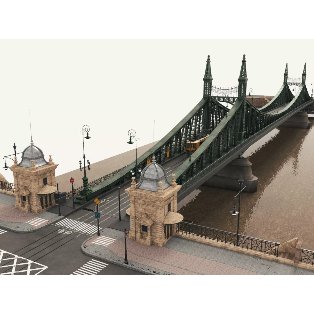 Vintage Steel Arch Bridge 3D Model – Low Poly Game Asset, FBX - View 2
