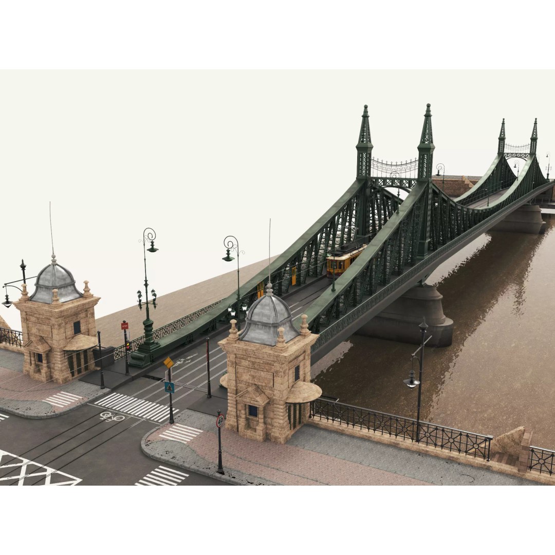 Vintage Steel Arch Bridge 3D Model – Low Poly Game Asset, FBX - View 3
