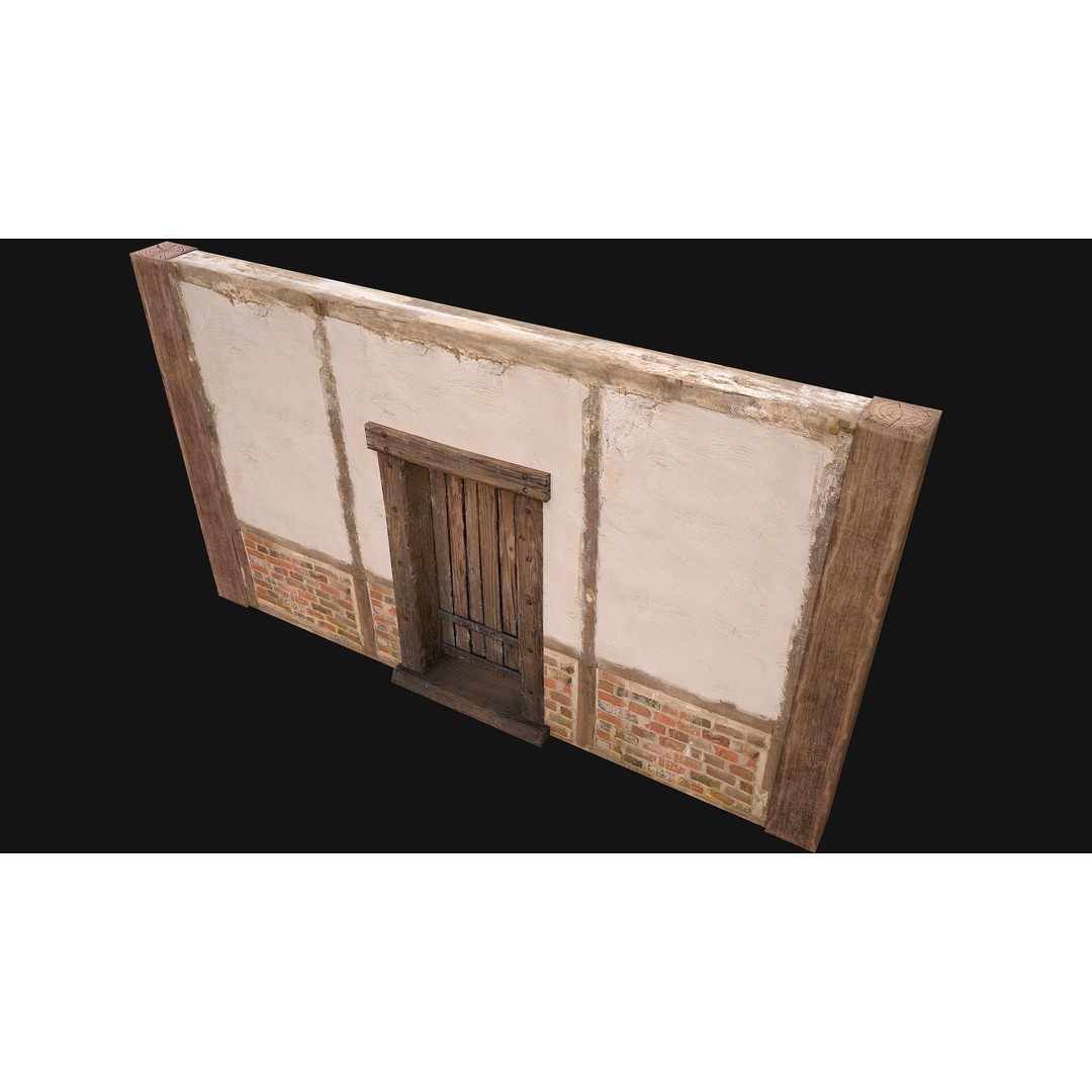 Medieval Door and Wall 3D Model – Low Poly Game Ready Asset, FBX - View 10