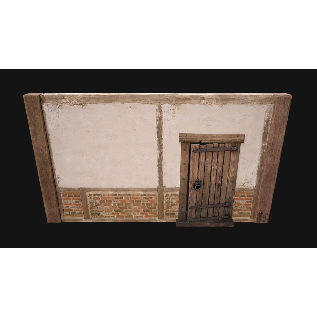 Medieval Door and Wall 3D Model – Low Poly Game Ready Asset, FBX - View 11
