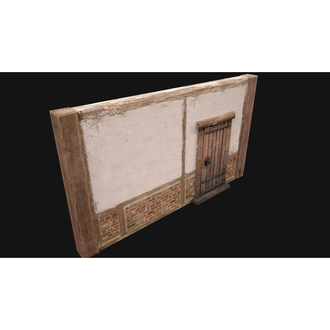 Medieval Door and Wall 3D Model – Low Poly Game Ready Asset, FBX - View 12