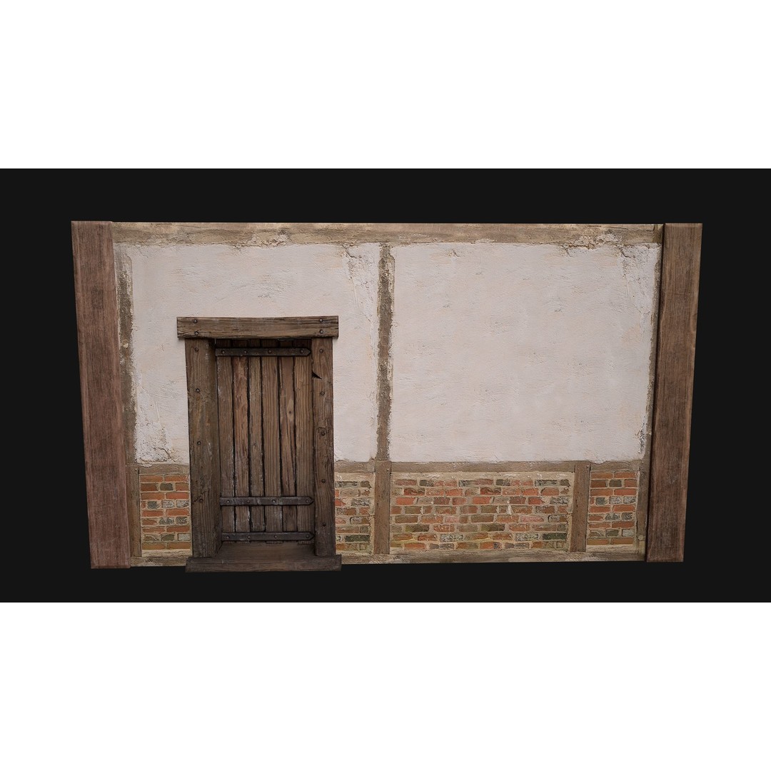 Medieval Door and Wall 3D Model – Low Poly Game Ready Asset, FBX - View 13