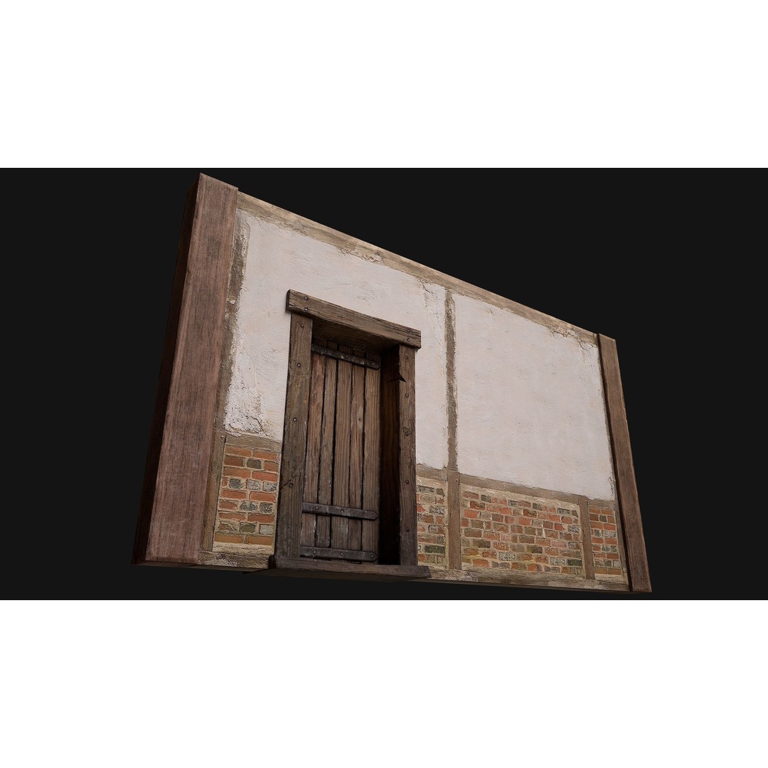 Medieval Door and Wall 3D Model – Low Poly Game Ready Asset, FBX - View 14