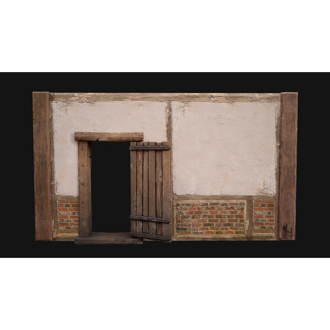Medieval Door and Wall 3D Model – Low Poly Game Ready Asset, FBX - View 17
