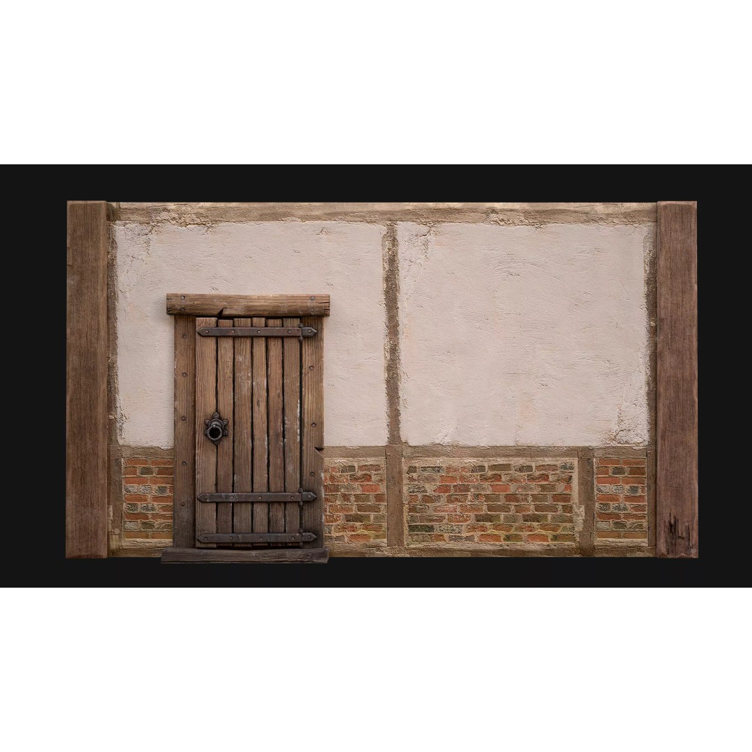 Medieval Door and Wall 3D Model – Low Poly Game Ready Asset, FBX - View 2