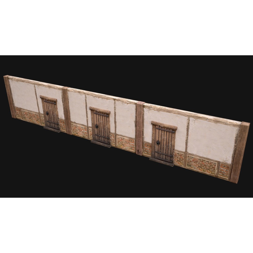 Medieval Door and Wall 3D Model – Low Poly Game Ready Asset, FBX - View 3