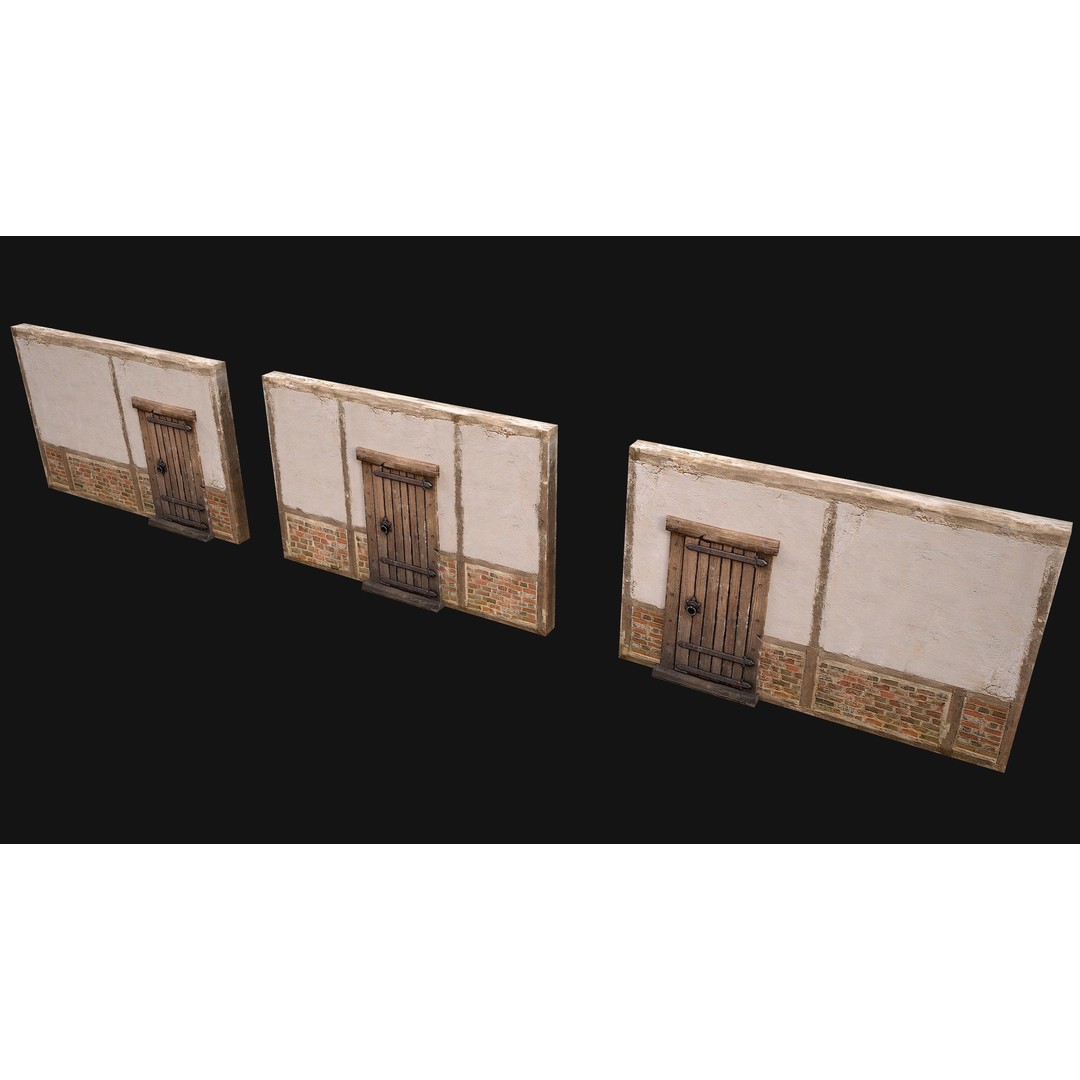 Medieval Door and Wall 3D Model – Low Poly Game Ready Asset, FBX - View 5