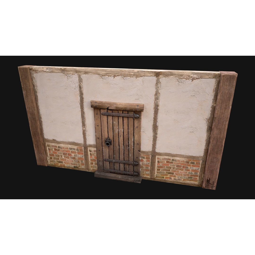Medieval Door and Wall 3D Model – Low Poly Game Ready Asset, FBX - View 7