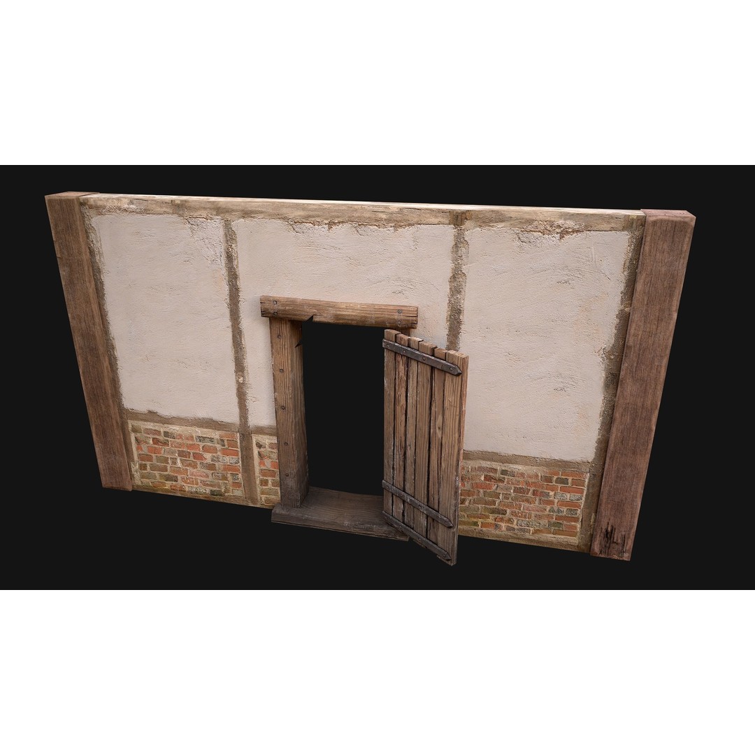 Medieval Door and Wall 3D Model – Low Poly Game Ready Asset, FBX - View 8