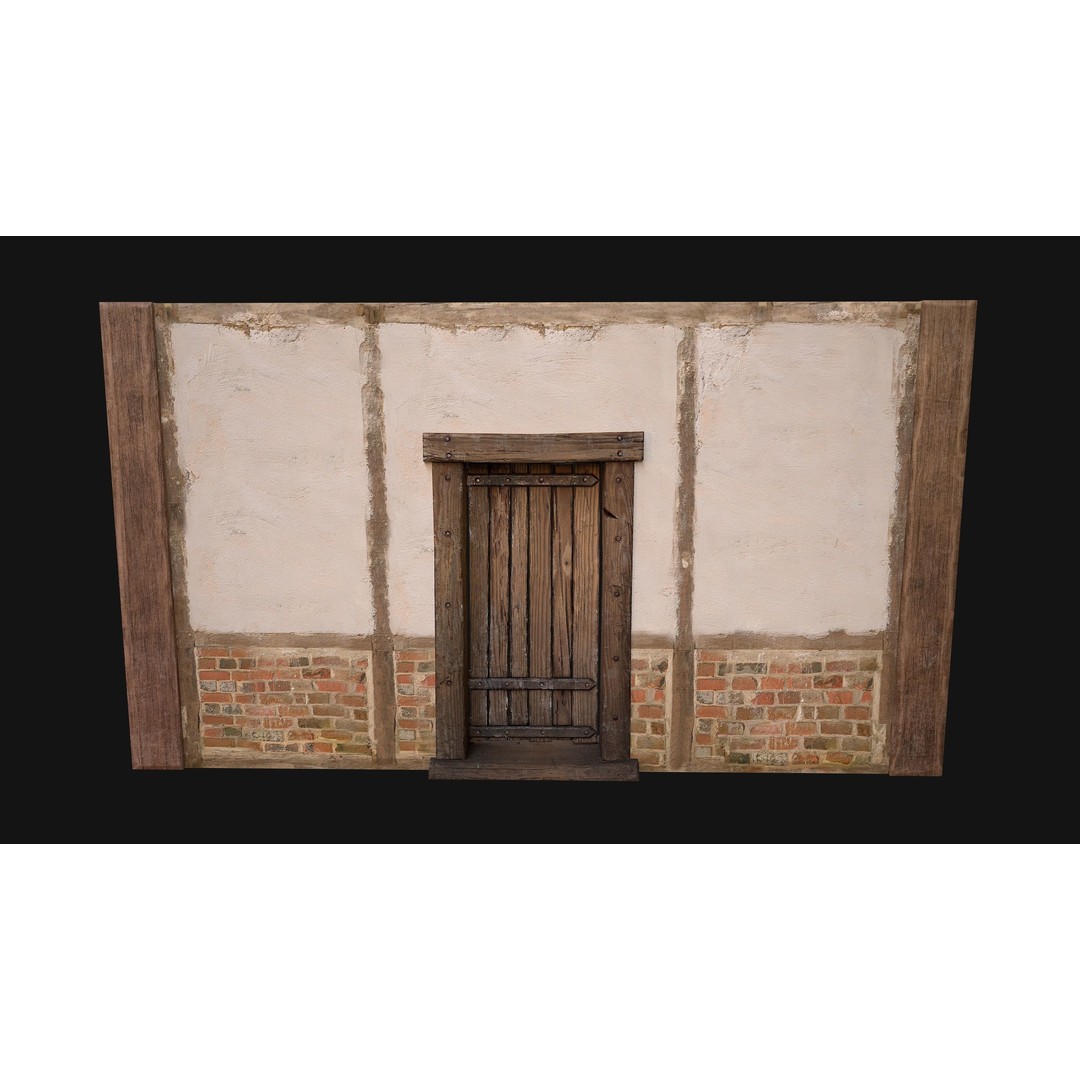 Medieval Door and Wall 3D Model – Low Poly Game Ready Asset, FBX - View 9