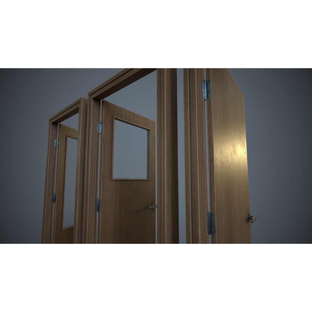 Set of Three Doors 3D Model – Low Poly Game Ready, FBX, OBJ - View 10