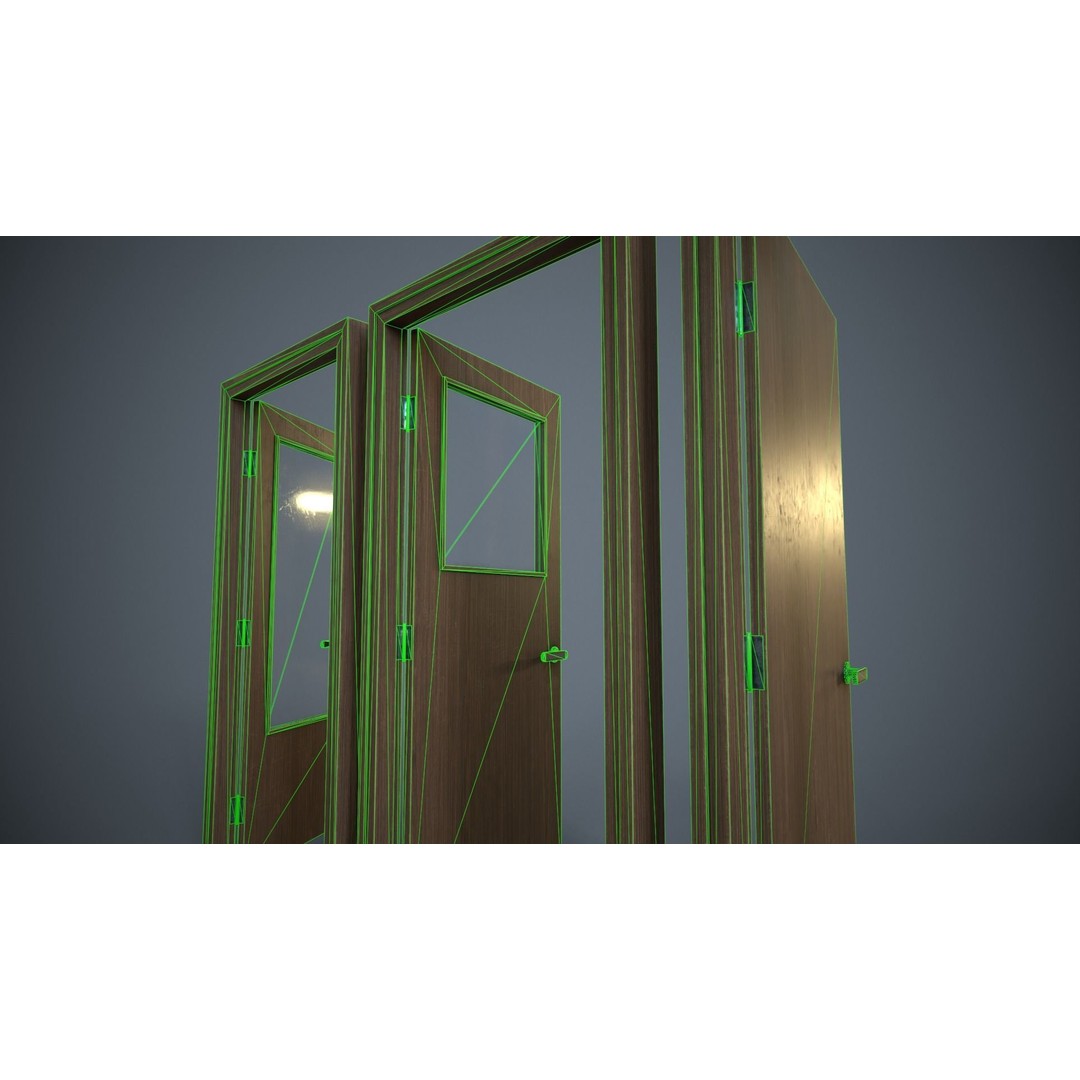 Set of Three Doors 3D Model – Low Poly Game Ready, FBX, OBJ - View 11