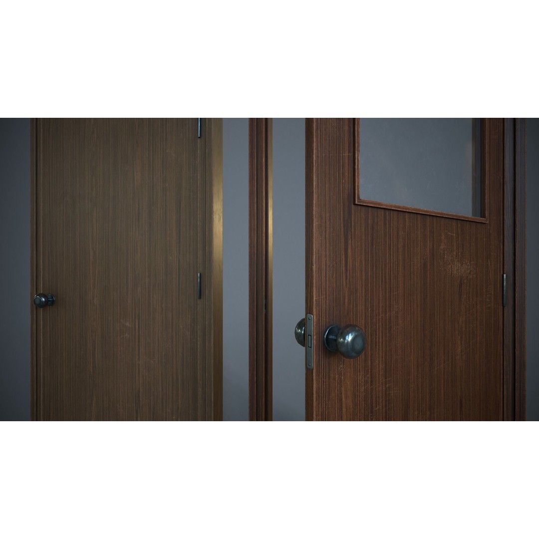 Set of Three Doors 3D Model – Low Poly Game Ready, FBX, OBJ - View 16