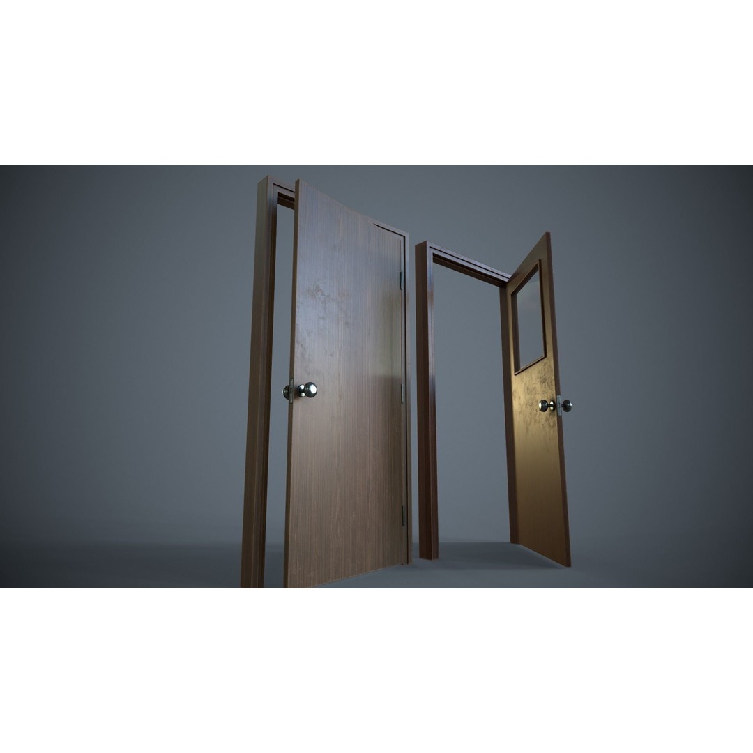 Set of Three Doors 3D Model – Low Poly Game Ready, FBX, OBJ - View 19