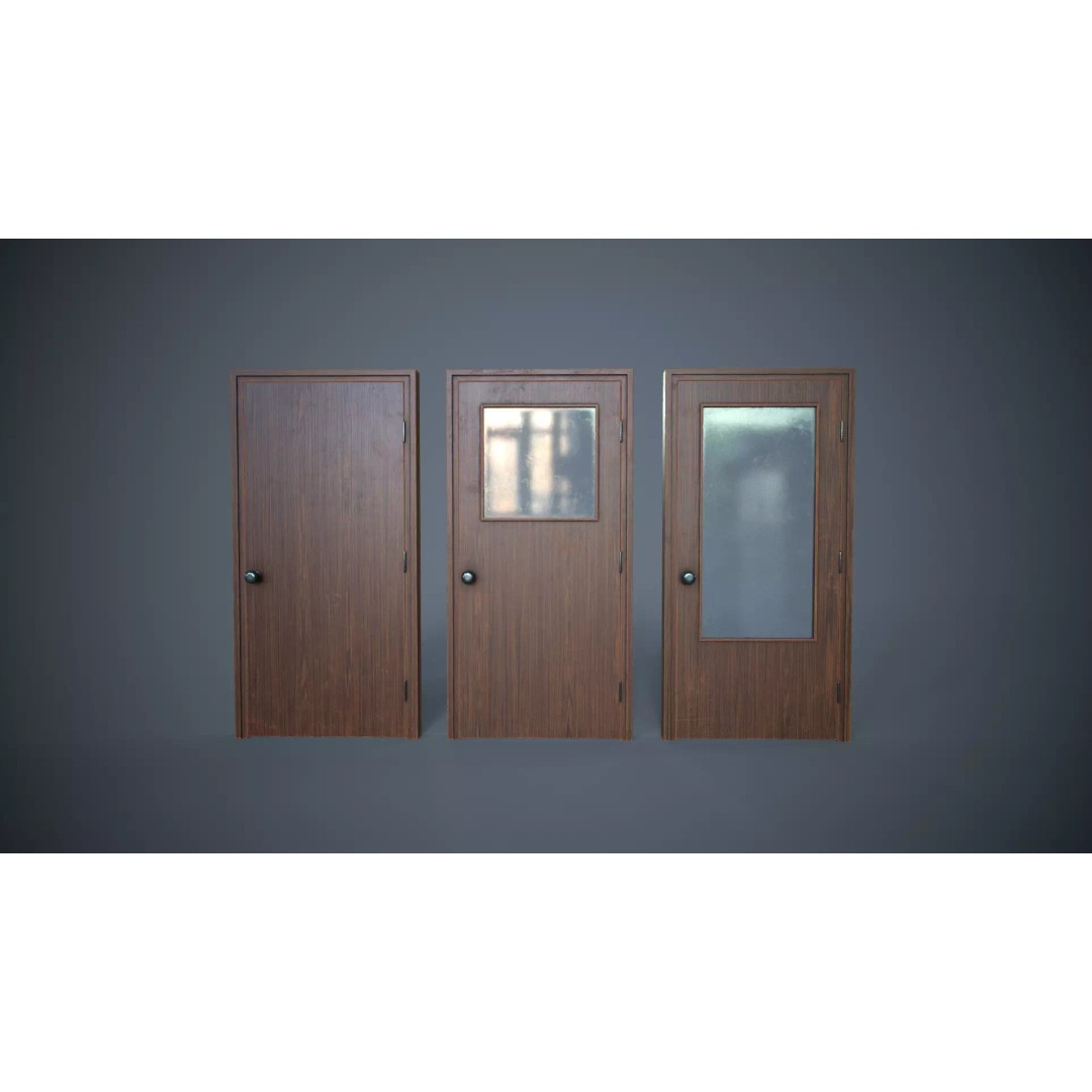Set of Three Doors 3D Model – Low Poly Game Ready, FBX, OBJ - View 2