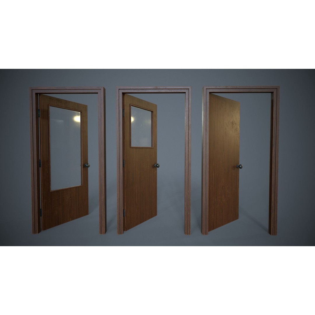 Set of Three Doors 3D Model – Low Poly Game Ready, FBX, OBJ - View 20