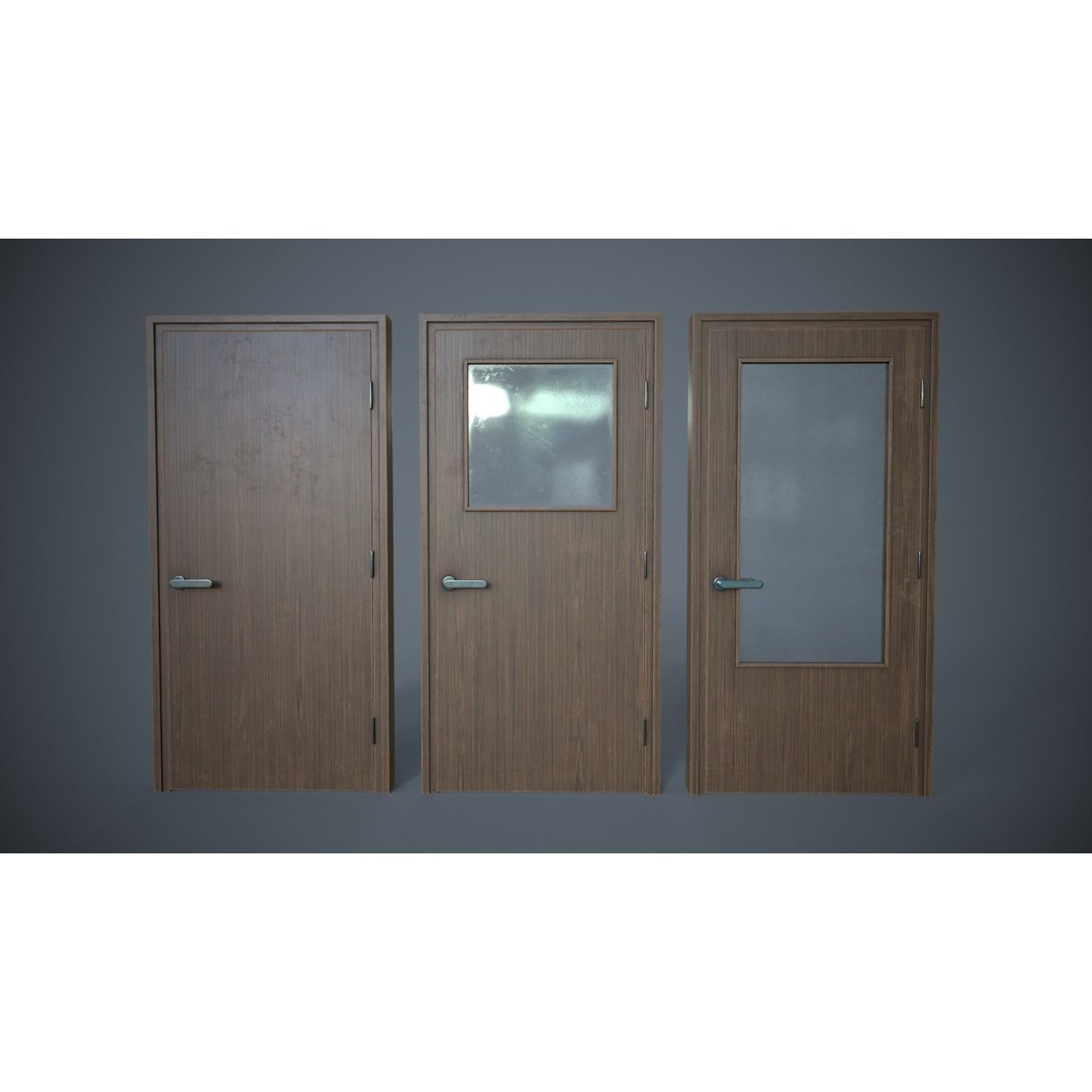 Set of Three Doors 3D Model – Low Poly Game Ready, FBX, OBJ - View 4
