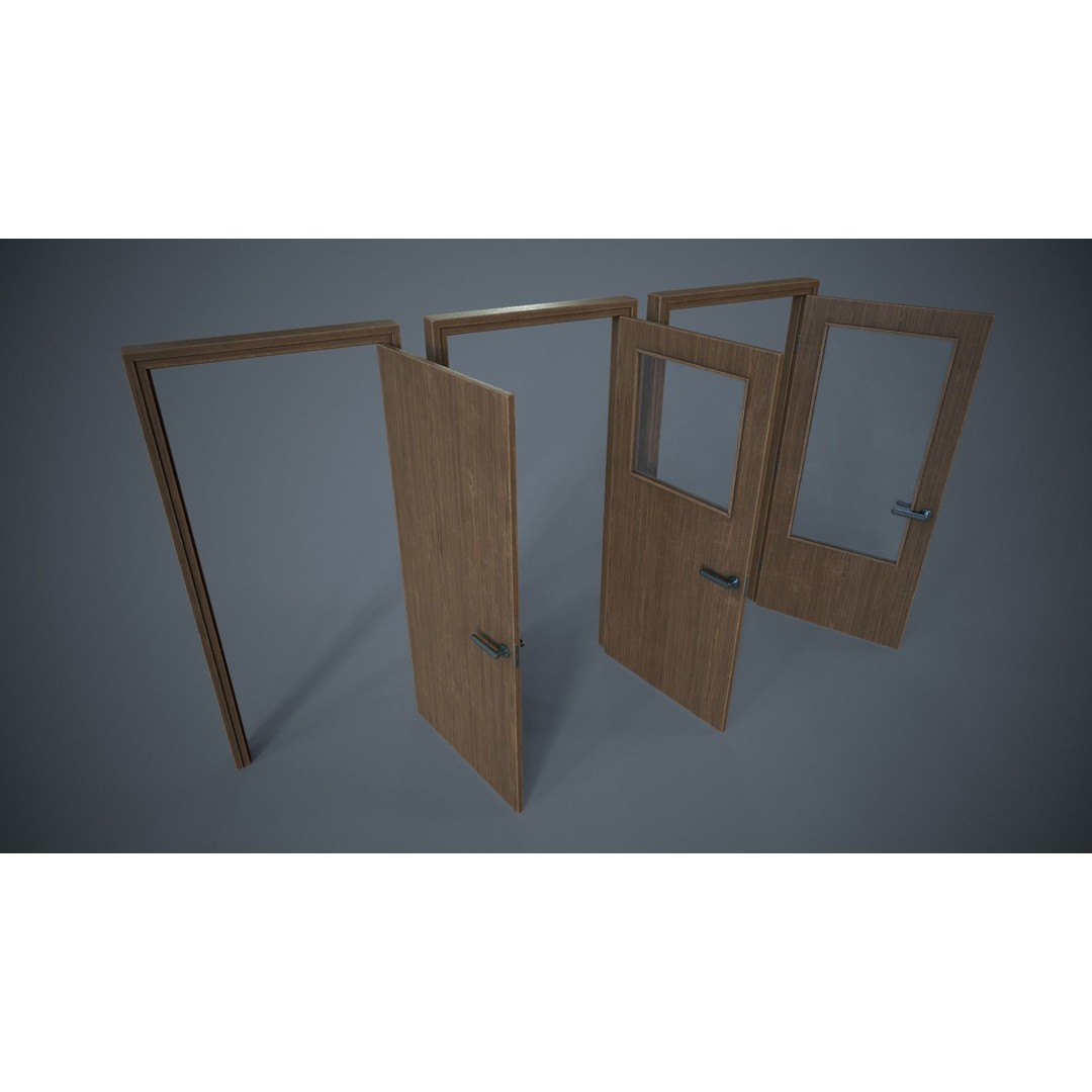 Set of Three Doors 3D Model – Low Poly Game Ready, FBX, OBJ - View 5