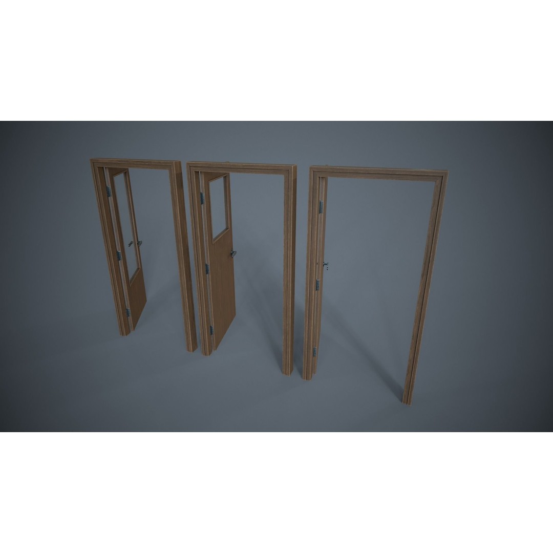Set of Three Doors 3D Model – Low Poly Game Ready, FBX, OBJ - View 6