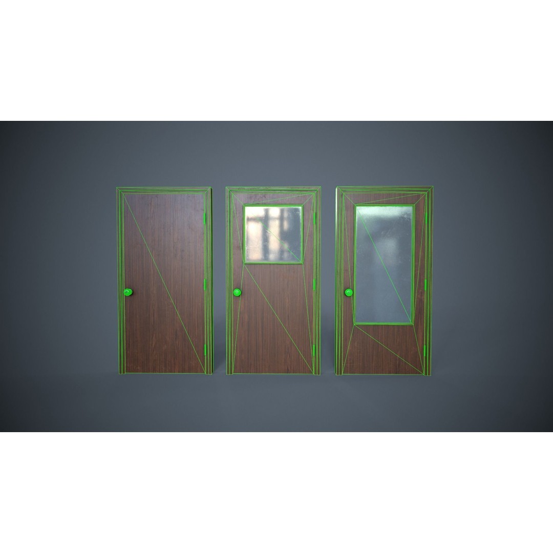 Set of Three Doors 3D Model – Low Poly Game Ready, FBX, OBJ - View 7