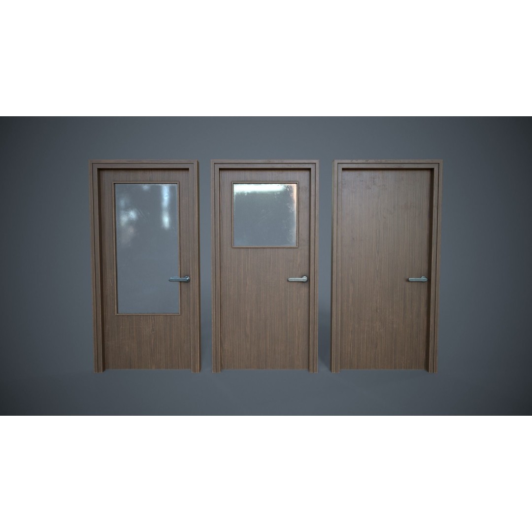 Set of Three Doors 3D Model – Low Poly Game Ready, FBX, OBJ - View 8