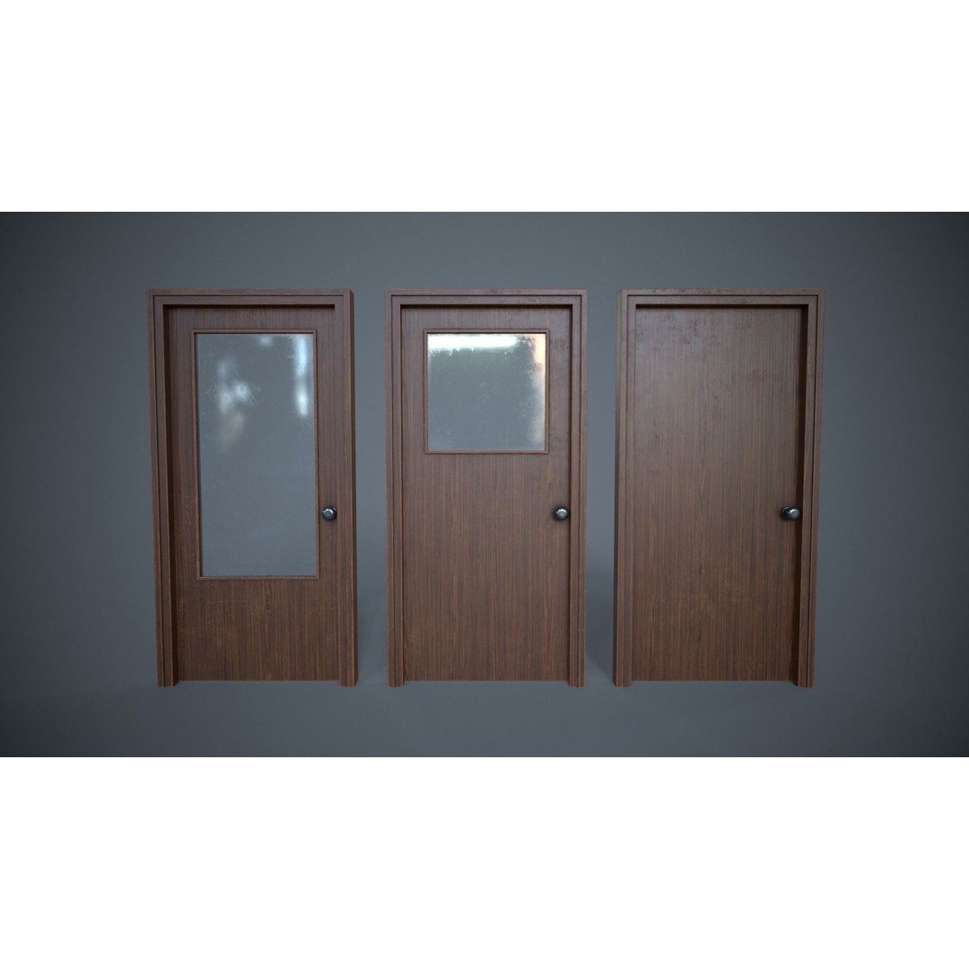 Set of Three Doors 3D Model – Low Poly Game Ready, FBX, OBJ - View 9