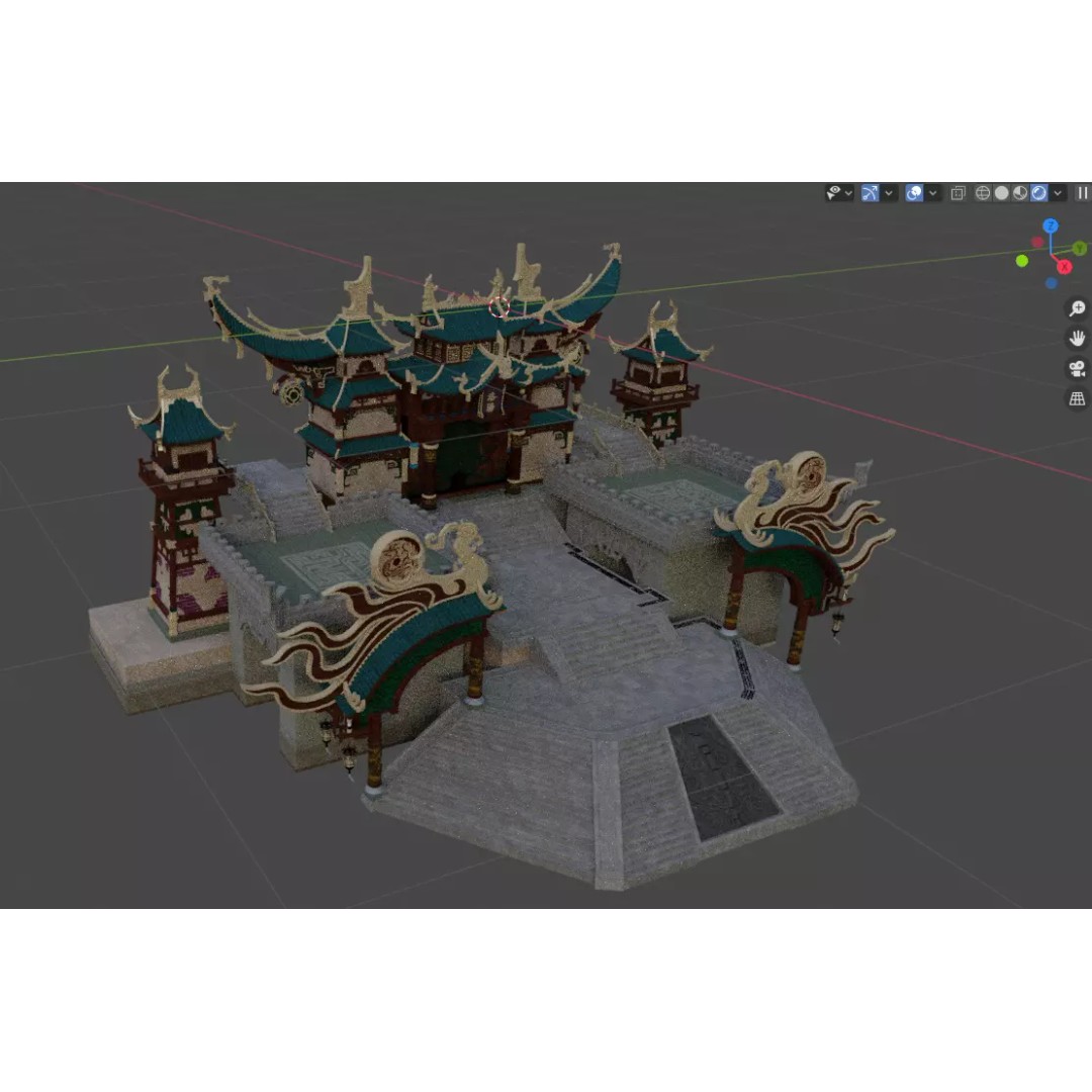 Chinese Style Buildings 3D Model – Low Poly Architectural Asset, FBX, OBJ - View 4