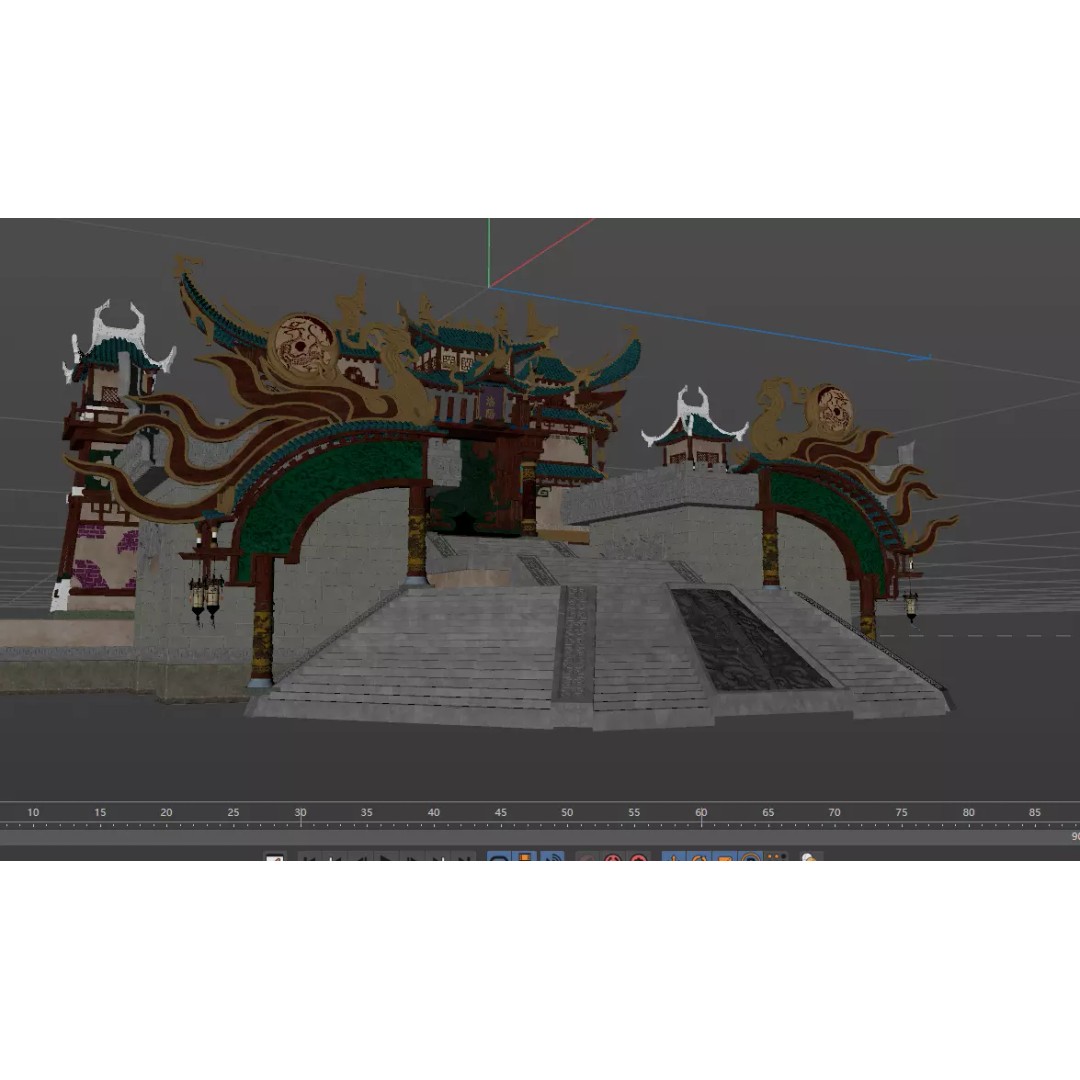 Chinese Style Buildings 3D Model – Low Poly Architectural Asset, FBX, OBJ - View 5