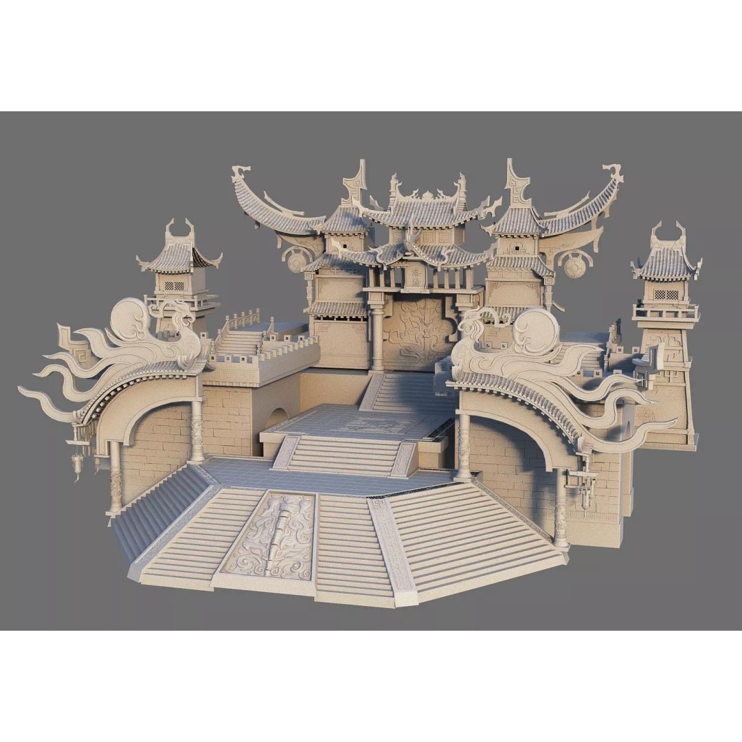 Chinese Style Buildings 3D Model – Low Poly Architectural Asset, FBX, OBJ - View 6