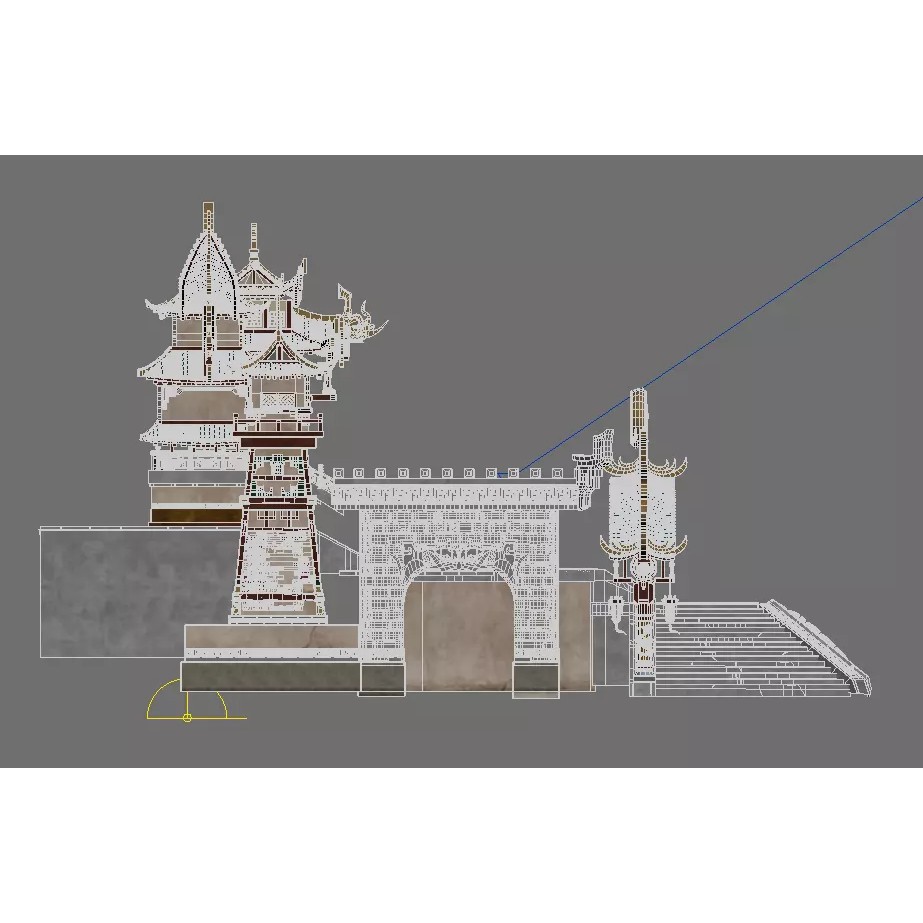 Chinese Style Buildings 3D Model – Low Poly Architectural Asset, FBX, OBJ - View 7