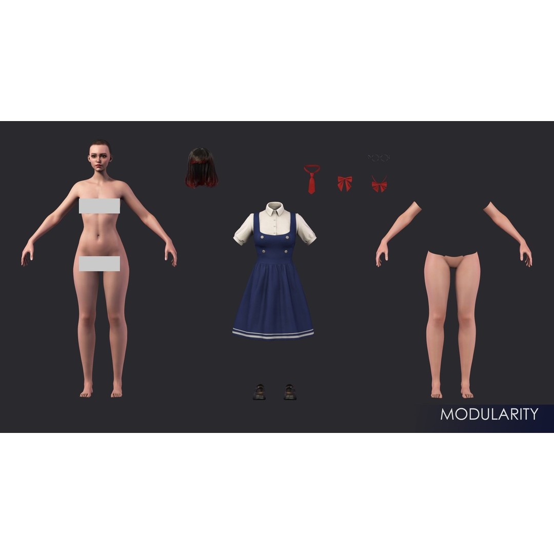 Streetwear Girl 3D Model – Game-Ready Low-Poly Character, FBX & Blender - View 28