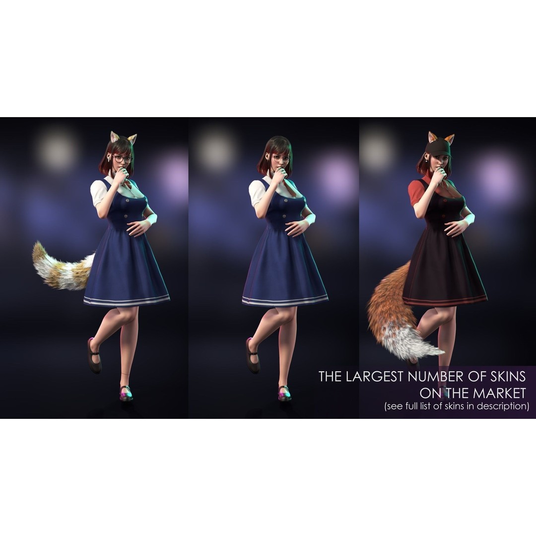 Streetwear Girl 3D Model – Game-Ready Low-Poly Character, FBX & Blender - View 4