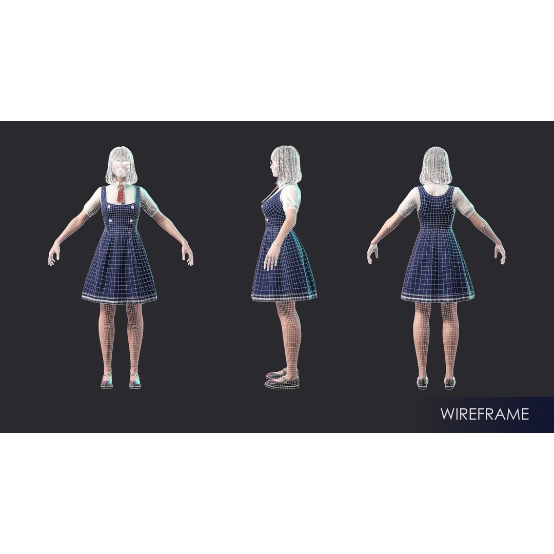 Streetwear Girl 3D Model – Game-Ready Low-Poly Character, FBX & Blender - View 9