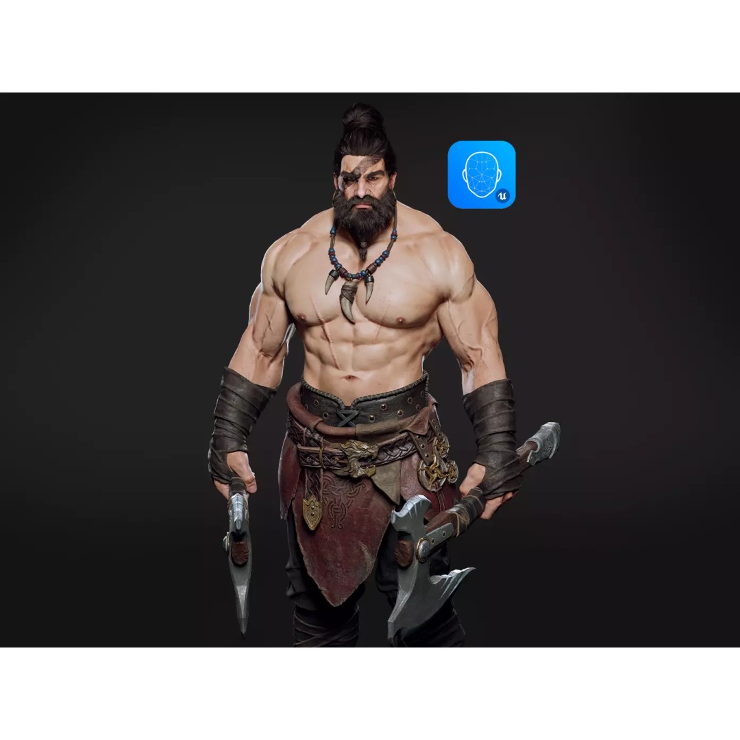Barbarian Hargold 3D Model – Low Poly Game-Ready Character, FBX - View 2