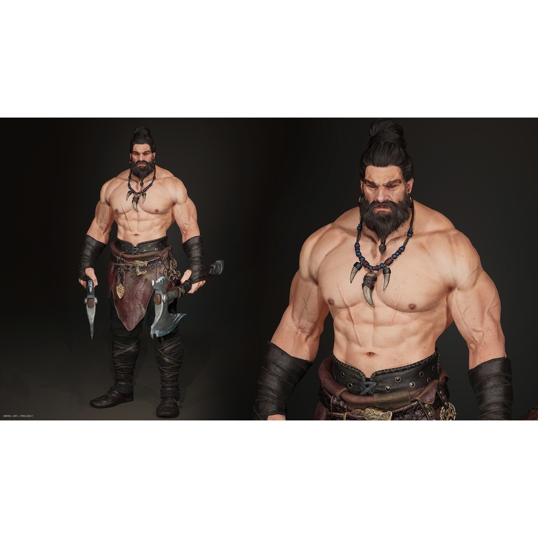 Barbarian Hargold 3D Model – Low Poly Game-Ready Character, FBX - View 3