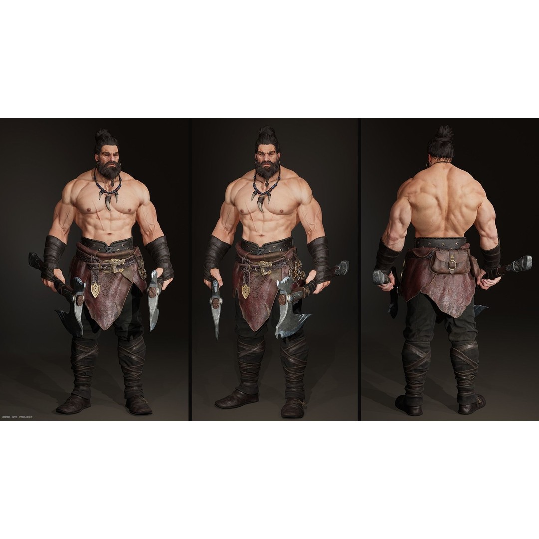 Barbarian Hargold 3D Model – Low Poly Game-Ready Character, FBX - View 4
