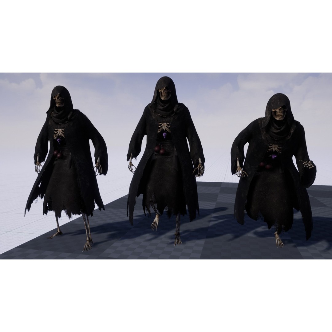 Skeleton Mage 3D Model – Low Poly Game-Ready Character, FBX, PBR Textures