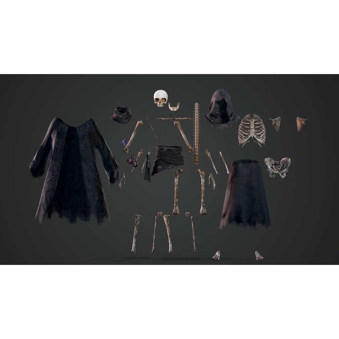 Skeleton Mage 3D Model – Low Poly Game-Ready Character, FBX, PBR Textures - View 10