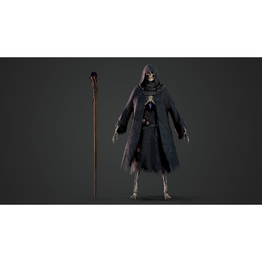 Skeleton Mage 3D Model – Low Poly Game-Ready Character, FBX, PBR Textures - View 11