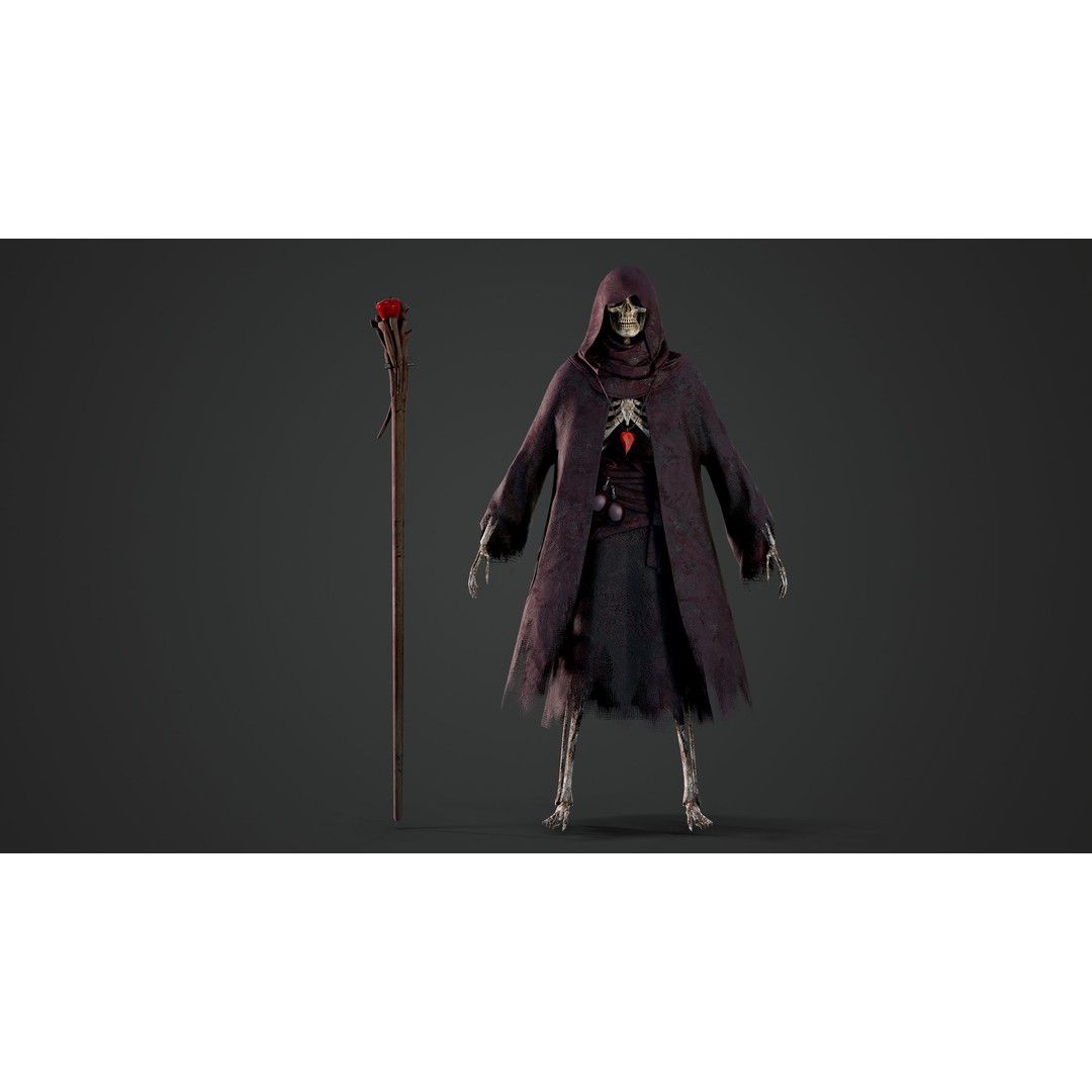 Skeleton Mage 3D Model – Low Poly Game-Ready Character, FBX, PBR Textures - View 12