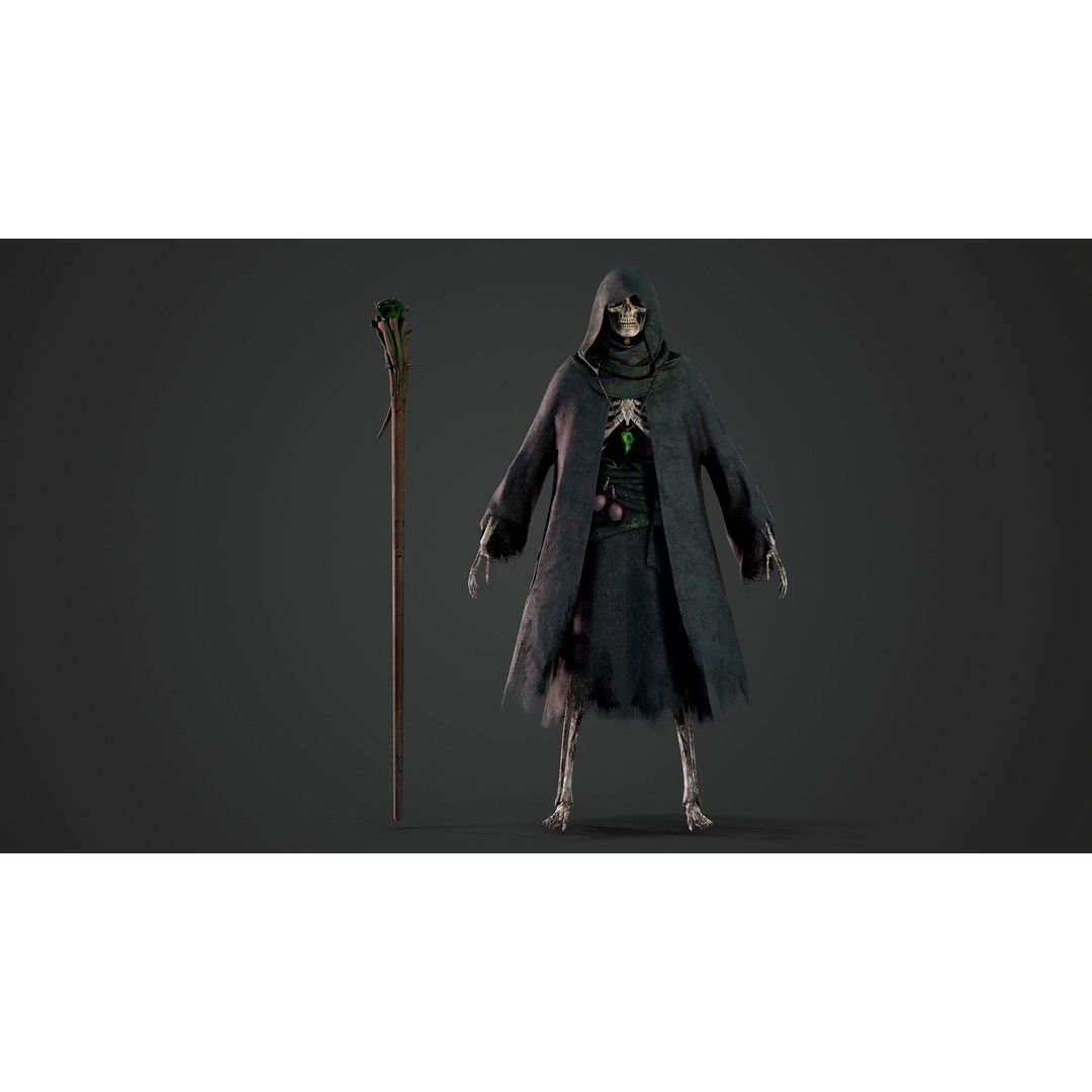 Skeleton Mage 3D Model – Low Poly Game-Ready Character, FBX, PBR Textures - View 13