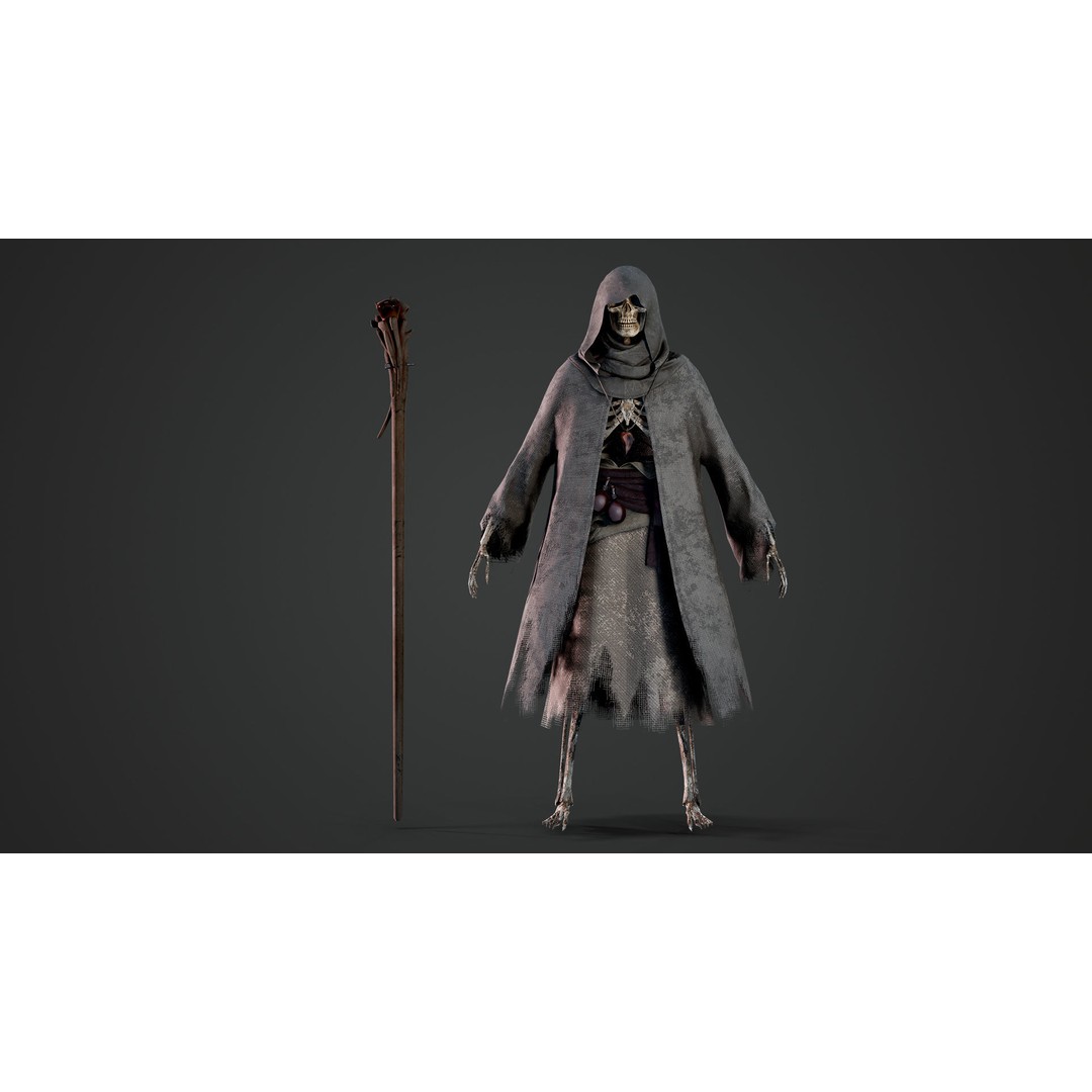 Skeleton Mage 3D Model – Low Poly Game-Ready Character, FBX, PBR Textures - View 14