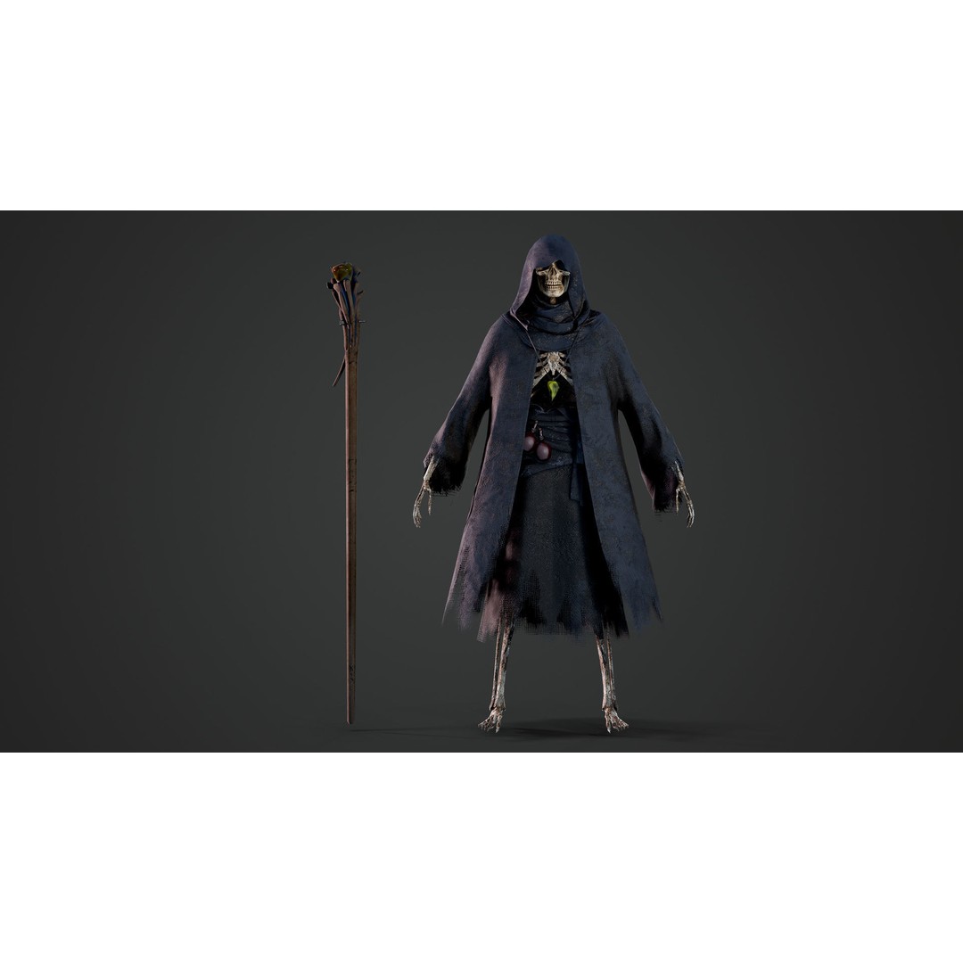 Skeleton Mage 3D Model – Low Poly Game-Ready Character, FBX, PBR Textures - View 15