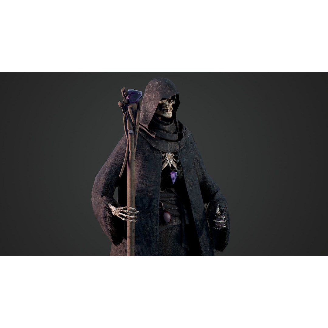 Skeleton Mage 3D Model – Low Poly Game-Ready Character, FBX, PBR Textures - View 16