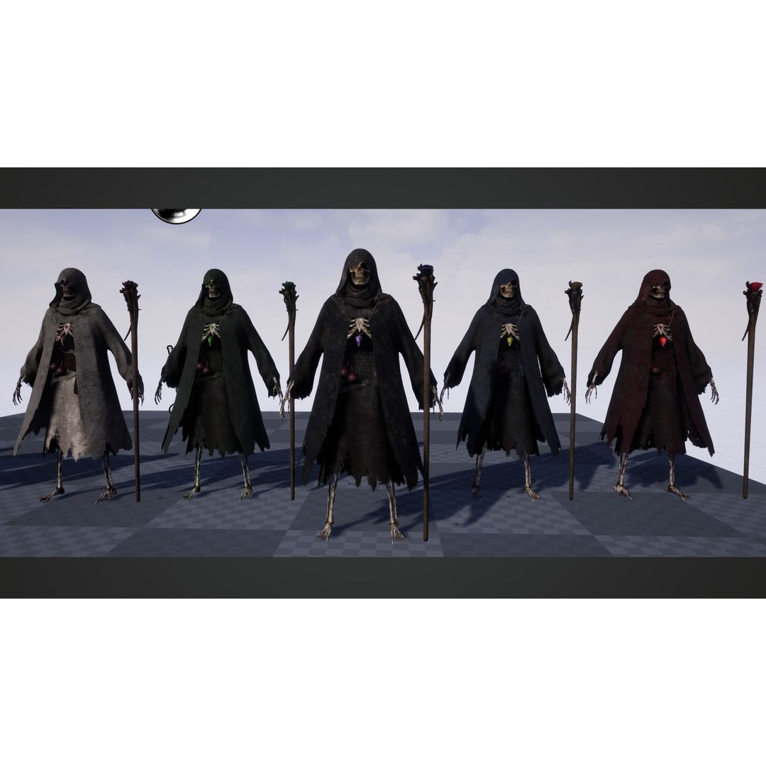Skeleton Mage 3D Model – Low Poly Game-Ready Character, FBX, PBR Textures - View 18