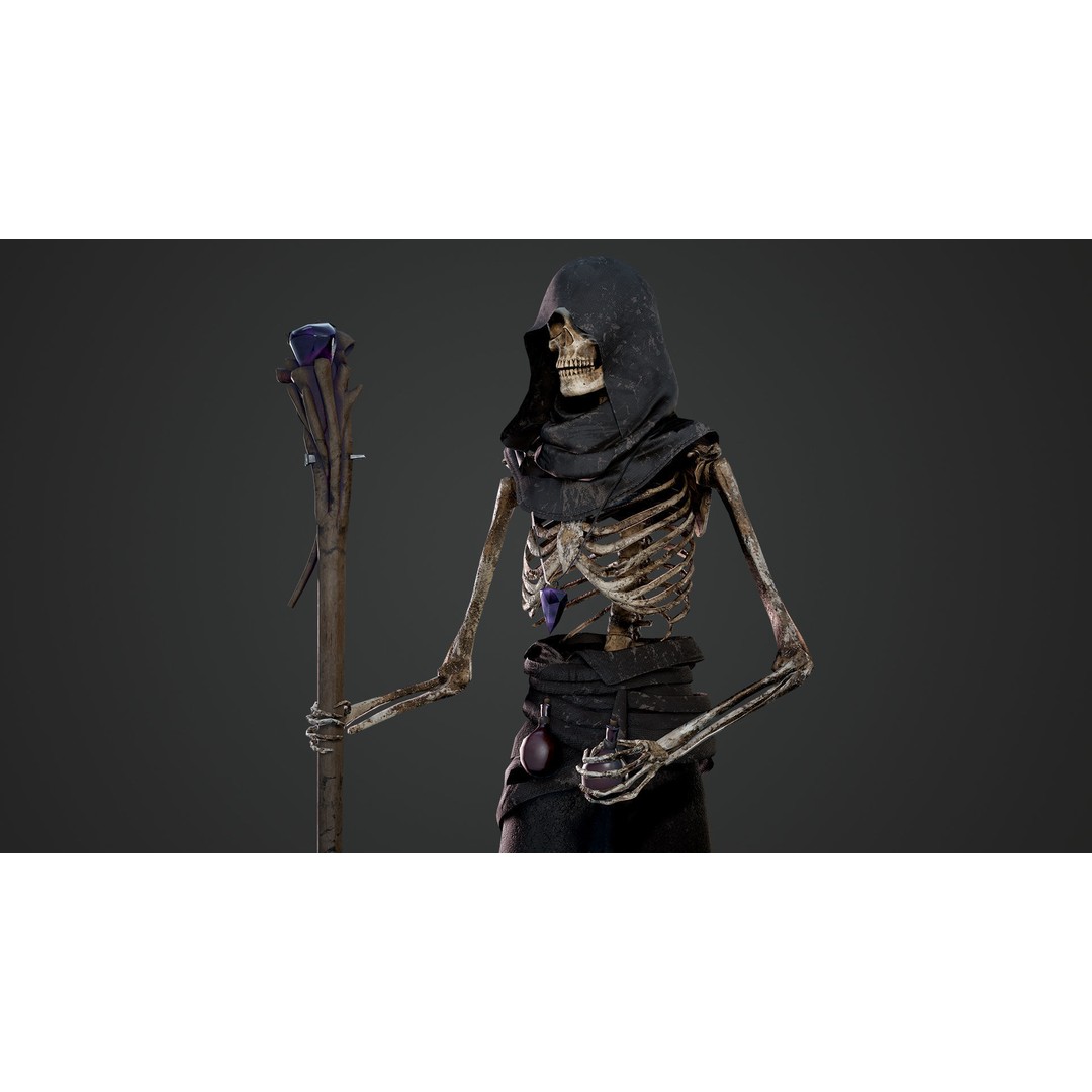 Skeleton Mage 3D Model – Low Poly Game-Ready Character, FBX, PBR Textures - View 7