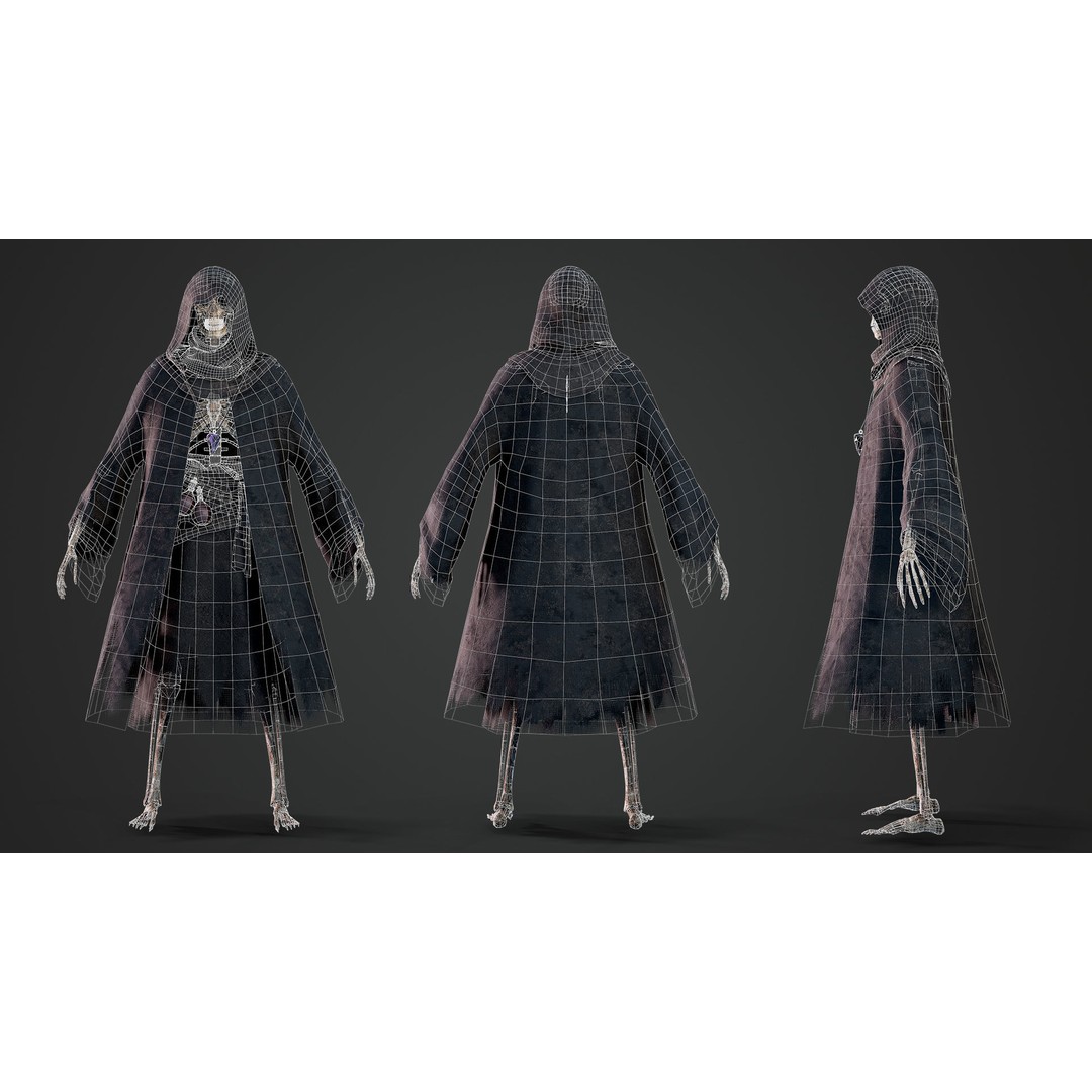 Skeleton Mage 3D Model – Low Poly Game-Ready Character, FBX, PBR Textures - View 9